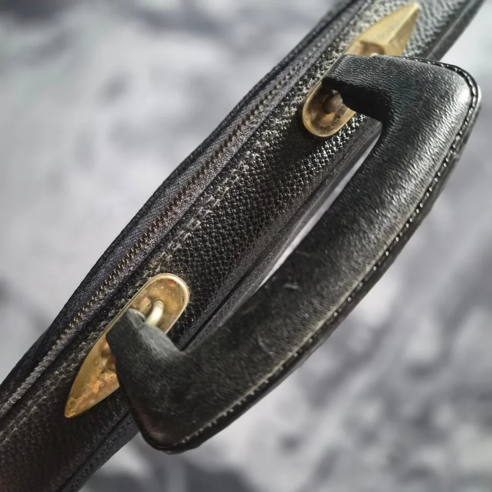 Vintage Black Pebbled Faux Leather Briefcase Laptop Bag Made in Japan YKK Zipper